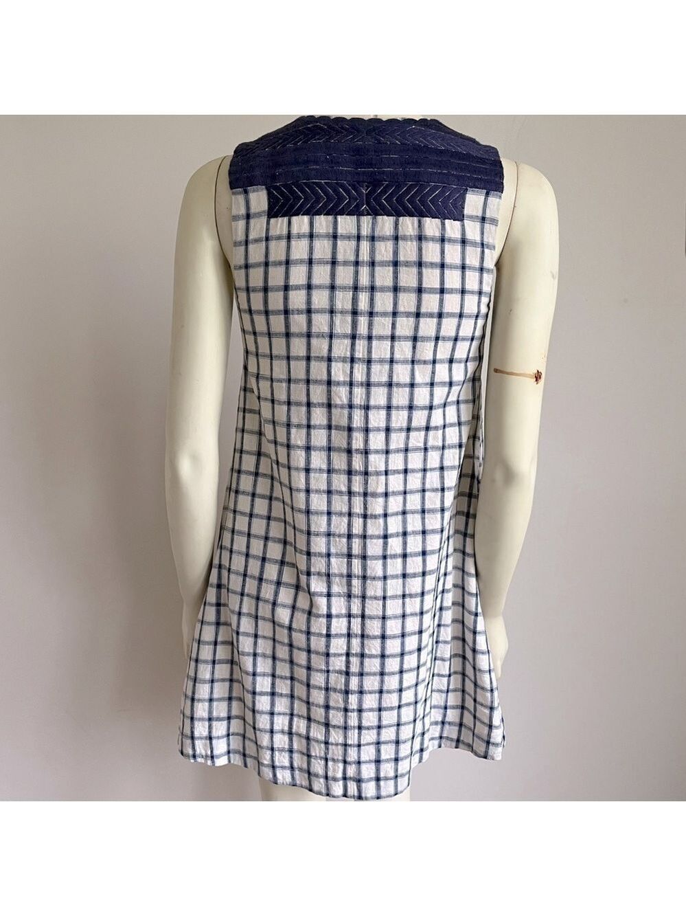 Madewell Women’s Embroidered Sunray Shirtdress Sleeveless Cream & Navy Check XXS - Picture 2 of 15